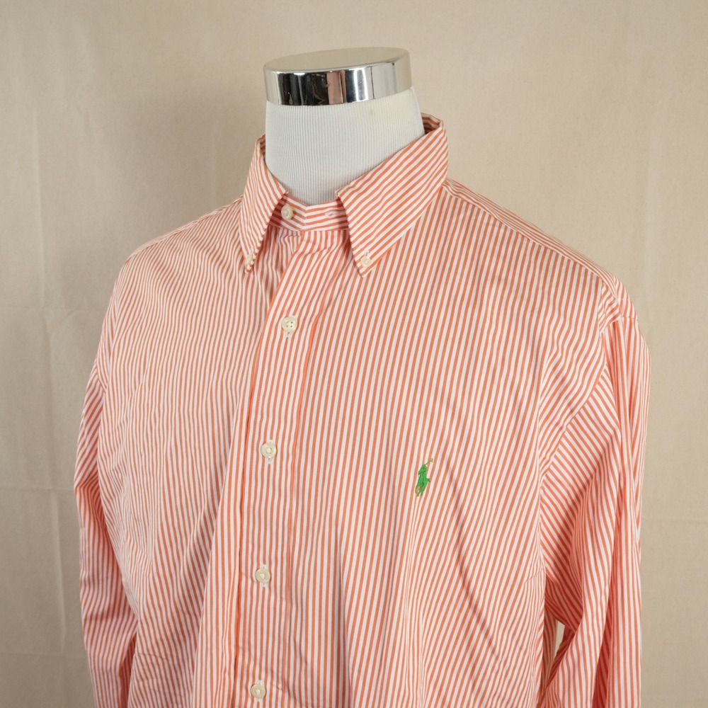 Polo Ralph Lauren XL Classic Fit Button Down Shirt Orange Striped Cotton Mens